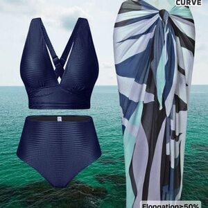 SHEIN Navy Bikini Set with Stylish Sarong